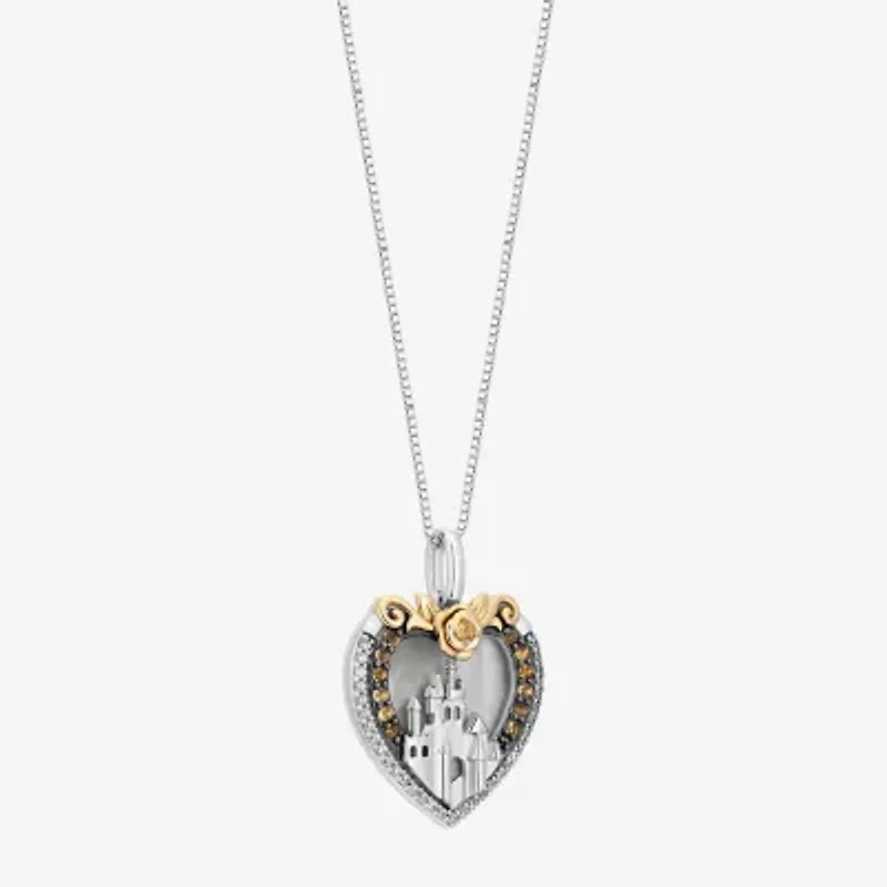 Enchanted Disney Fine Jewelry Belle (I, I2) Womens 1/10 CT. T.W. Genuine White Mother Of Pearl 14K Gold Over Silver Sterling Silver Heart 18 Inch Pendant Necklace