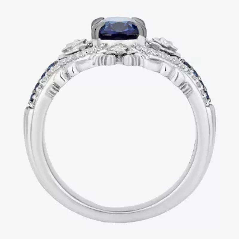 Enchanted Disney Fine Jewelry Cinderella(I, I2) Womens 1/8 CT. T.W. Lab Created Blue Sapphire Sterling Silver Cinderella Cocktail Ring