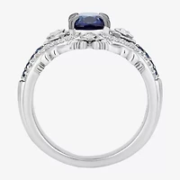 Enchanted Disney Fine Jewelry Cinderella(I, I2) Womens 1/8 CT. T.W. Lab Created Blue Sapphire Sterling Silver Cinderella Cocktail Ring