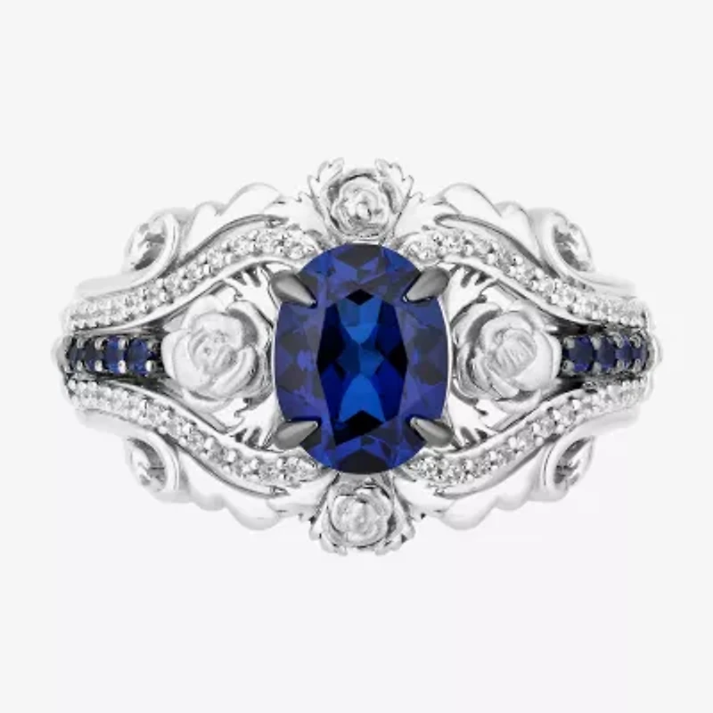 Enchanted Disney Fine Jewelry Cinderella(I, I2) Womens 1/8 CT. T.W. Lab Created Blue Sapphire Sterling Silver Cinderella Cocktail Ring