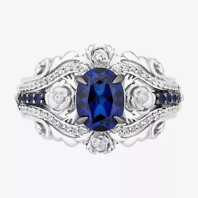Enchanted Disney Fine Jewelry Cinderella(I, I2) Womens 1/8 CT. T.W. Lab Created Blue Sapphire Sterling Silver Cinderella Cocktail Ring