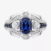 Enchanted Disney Fine Jewelry Cinderella(I, I2) Womens 1/8 CT. T.W. Lab Created Blue Sapphire Sterling Silver Cinderella Cocktail Ring