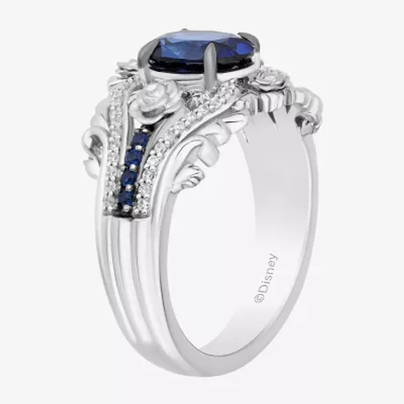 Enchanted Disney Fine Jewelry Cinderella(I, I2) Womens 1/8 CT. T.W. Lab Created Blue Sapphire Sterling Silver Cinderella Cocktail Ring
