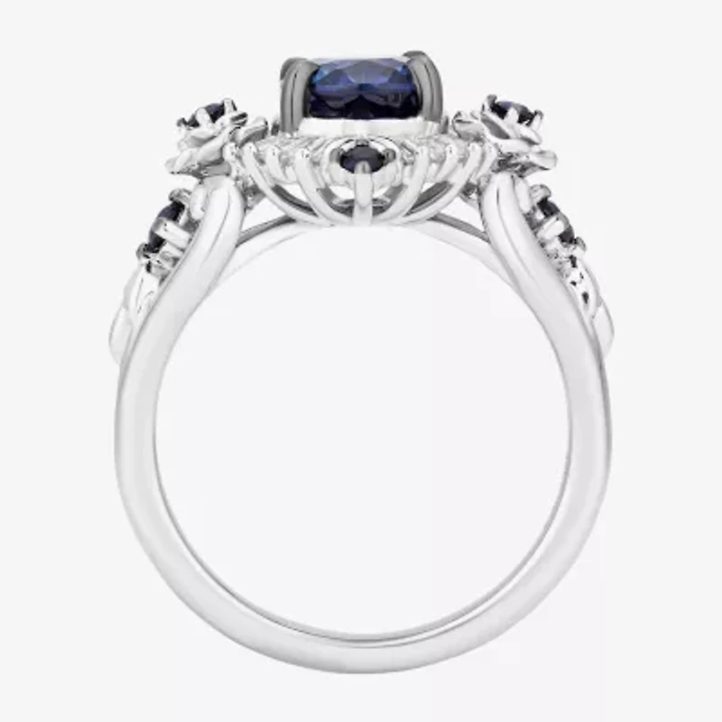 Enchanted Disney Fine Jewelry Cinderella(F, Si1) Womens Lab Created Blue Sapphire Sterling Silver Oval Cinderella Cocktail Ring