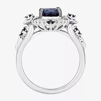 Enchanted Disney Fine Jewelry Cinderella(F, Si1) Womens Lab Created Blue Sapphire Sterling Silver Oval Cinderella Cocktail Ring