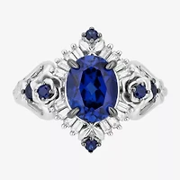 Enchanted Disney Fine Jewelry Cinderella(F, Si1) Womens Lab Created Blue Sapphire Sterling Silver Oval Cinderella Cocktail Ring