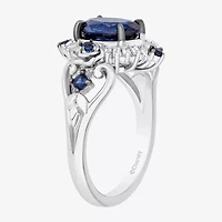 Enchanted Disney Fine Jewelry Cinderella(F, Si1) Womens Lab Created Blue Sapphire Sterling Silver Oval Cinderella Cocktail Ring