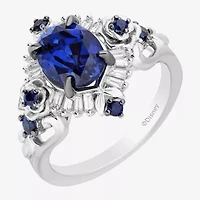 Enchanted Disney Fine Jewelry Cinderella(F, Si1) Womens Lab Created Blue Sapphire Sterling Silver Oval Cinderella Cocktail Ring