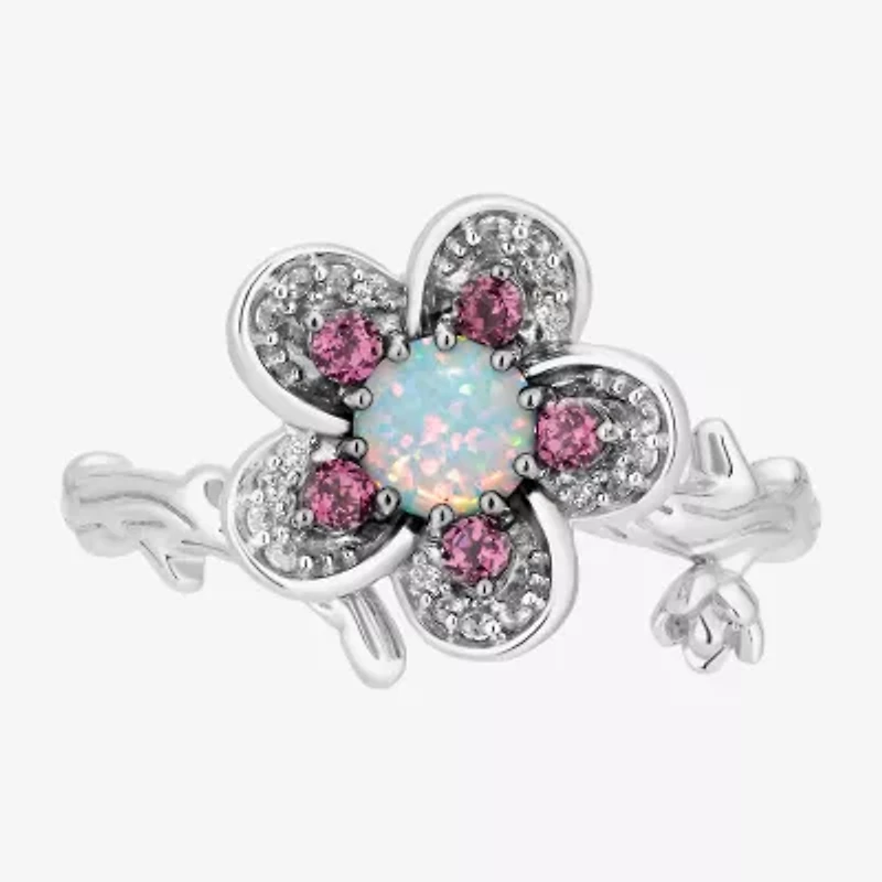 Enchanted Disney Fine Jewelry Mulan(I, I2) Womens 1/10 CT. T.W. Lab Created White Opal Sterling Silver Round Mulan Cocktail Ring