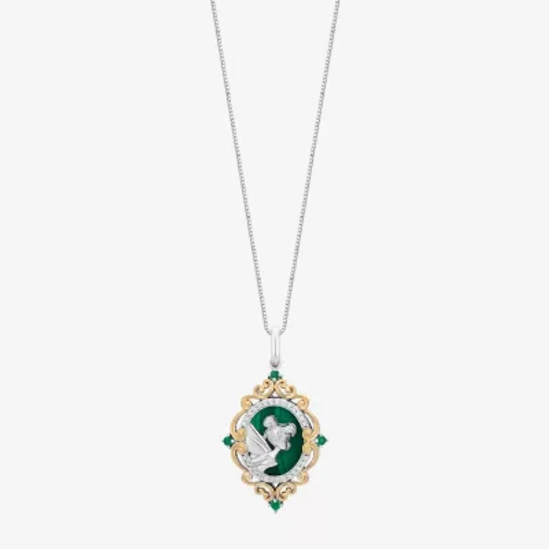 Enchanted Disney Fine Jewelry Tinker Bell(I,I2) Womens Diamond Accent Genuine Green Malachite 14K Gold Over Silver Oval Tinker Bell Pendant