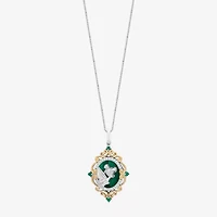 Enchanted Disney Fine Jewelry Tinker Bell(I,I2) Womens Diamond Accent Genuine Green Malachite 14K Gold Over Silver Oval Tinker Bell Pendant