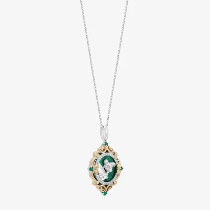 Enchanted Disney Fine Jewelry Tinker Bell(I,I2) Womens Diamond Accent Genuine Green Malachite 14K Gold Over Silver Oval Tinker Bell Pendant