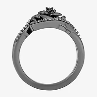Maleficent (I, I2) Womens 1/5 CT. Genuine Black Spinel Sterling Silver Round Crossover Cocktail Ring