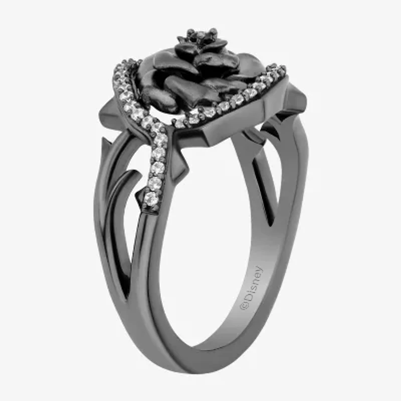 Maleficent (I, I2) Womens 1/5 CT. Genuine Black Spinel Sterling Silver Round Crossover Cocktail Ring