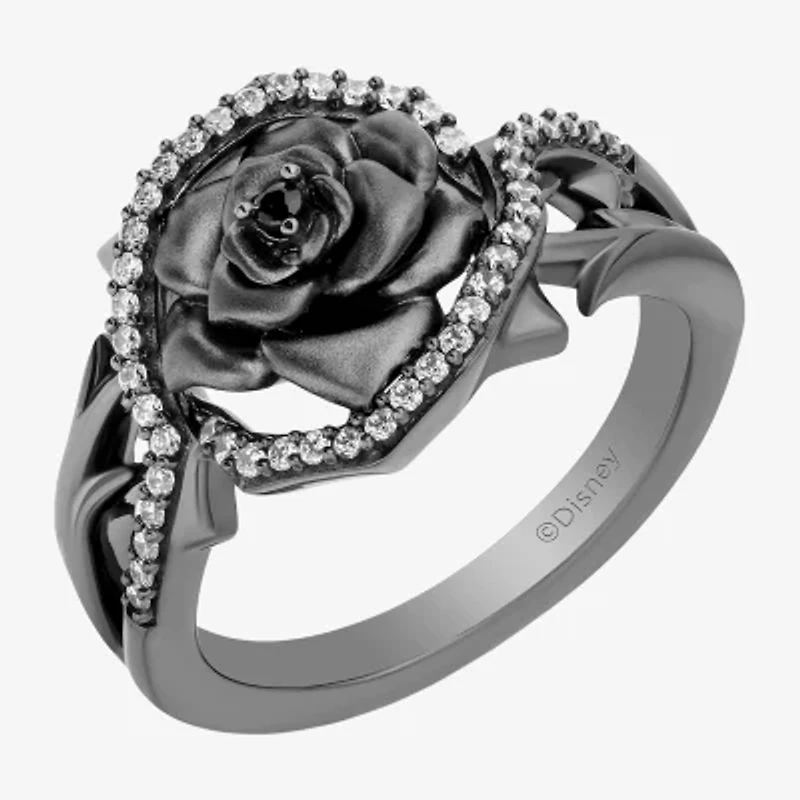 Maleficent (I, I2) Womens 1/5 CT. Genuine Black Spinel Sterling Silver Round Crossover Cocktail Ring