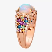 Levian Corp Le Vian Womens Genuine White Opal 14K Rose Gold Oval Halo Side Stone Cocktail Ring