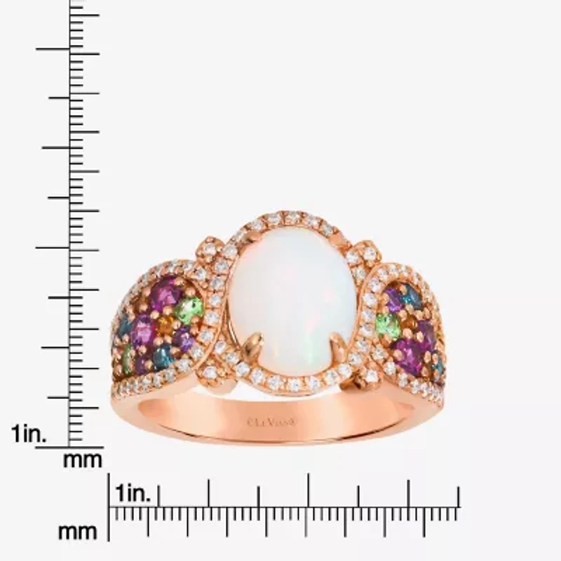 Levian Corp Le Vian Womens Genuine White Opal 14K Rose Gold Oval Halo Side Stone Cocktail Ring