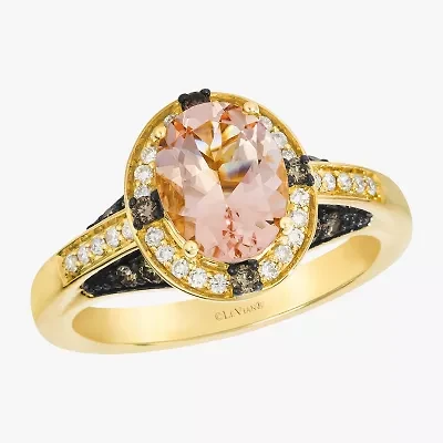 Levian Corp Le Vian Womens 1/3 CT. T.W. Genuine Pink Morganite 14K Gold Oval Halo Side Stone Cocktail Ring