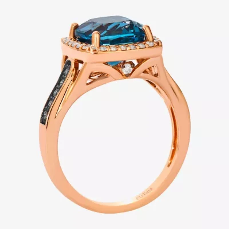 Levian Corp Le Vian Womens Genuine Blue Topaz 14K Rose Gold Halo Side Stone Cocktail Ring