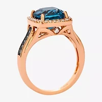 Levian Corp Le Vian Womens Genuine Blue Topaz 14K Rose Gold Halo Side Stone Cocktail Ring