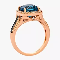 Levian Corp Le Vian Womens Genuine Blue Topaz 14K Rose Gold Halo Side Stone Cocktail Ring