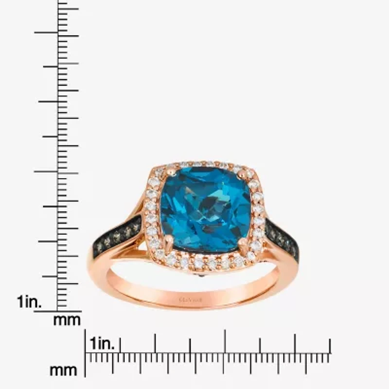 Levian Corp Le Vian Womens Genuine Blue Topaz 14K Rose Gold Halo Side Stone Cocktail Ring