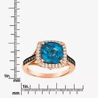 Levian Corp Le Vian Womens Genuine Blue Topaz 14K Rose Gold Halo Side Stone Cocktail Ring