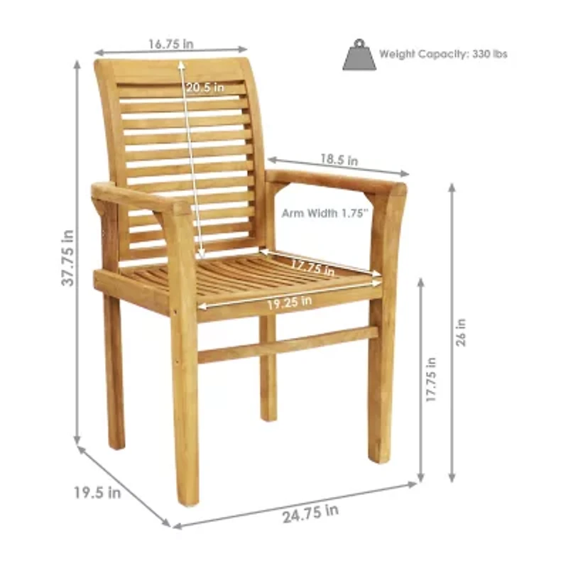 Teak Traditional Slat Style Patio Dining Chair