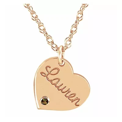 Personalized Birthstone Name Heart Pendant Necklace