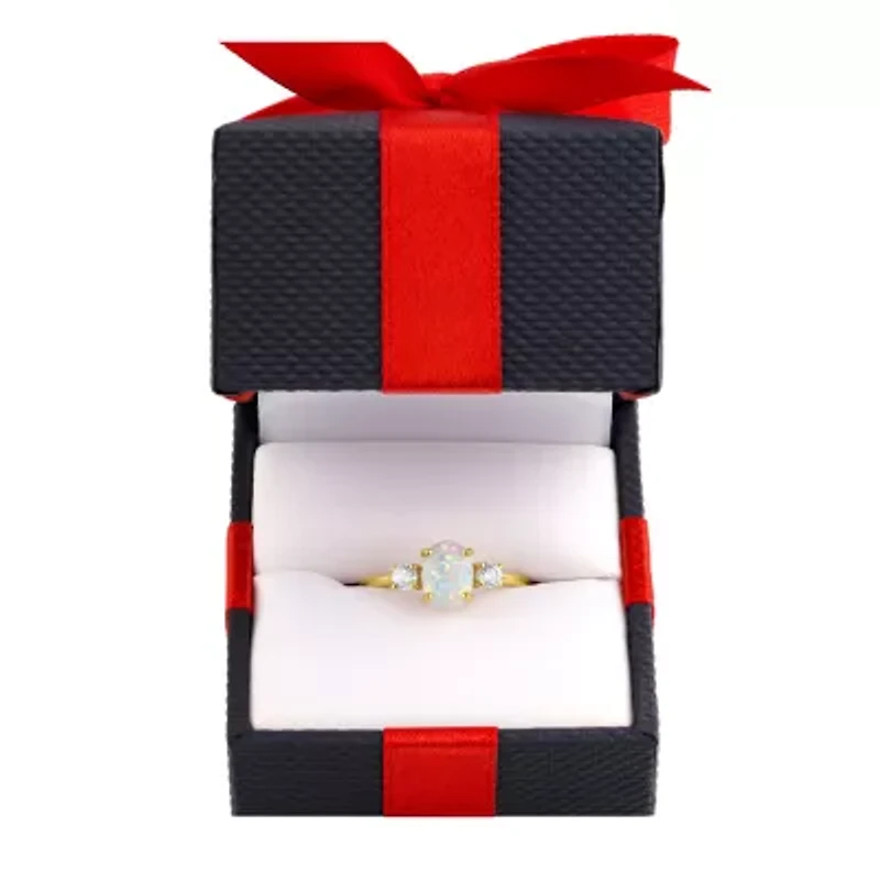 Gemstone 10K Gold 3-Stone Oval Cocktail Ring