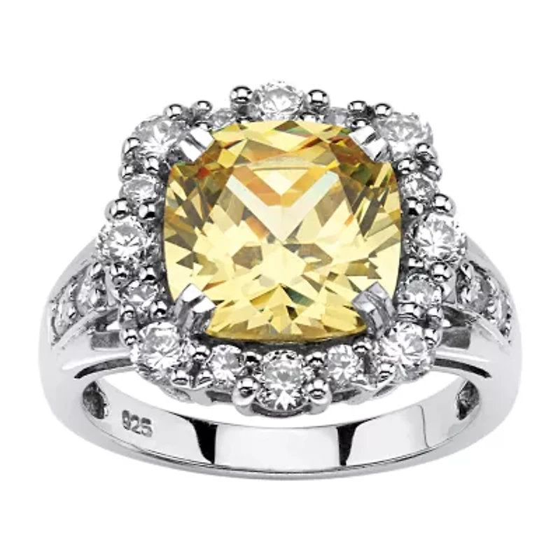 DiamonArt® Womens 3 1/2 CT. T.W Yellow Cubic Zirconia Platinum Over Silver Cocktail Ring