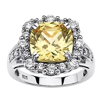 DiamonArt® Womens 3 1/2 CT. T.W Yellow Cubic Zirconia Platinum Over Silver Cocktail Ring
