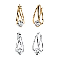 DiamonArt® White Cubic Zirconia 14K Gold Over Brass 28mm Hoop Earrings