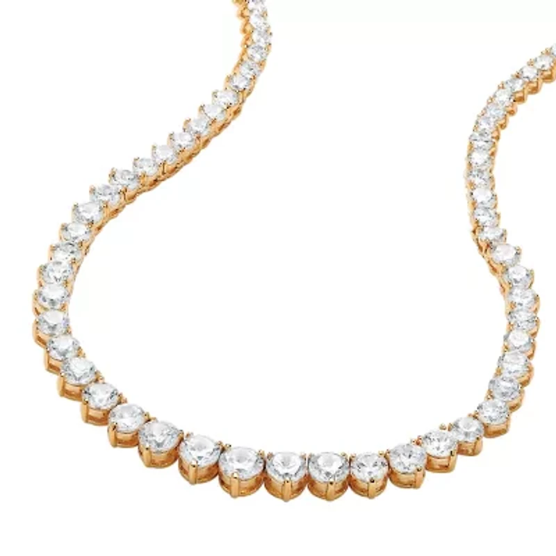 Womens White Cubic Zirconia 14K Gold Over Brass 16 Inch Tennis Necklace
