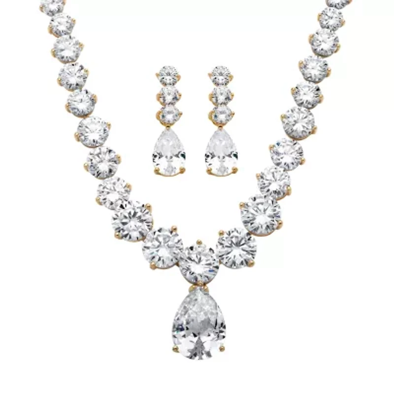 DiamonArt® Womens 2-pc. White Cubic Zirconia 14K Gold Over Brass Necklace Set