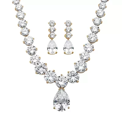 DiamonArt® Womens 2-pc. White Cubic Zirconia 14K Gold Over Brass Necklace Set