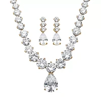 DiamonArt® Womens 2-pc. White Cubic Zirconia 14K Gold Over Brass Necklace Set