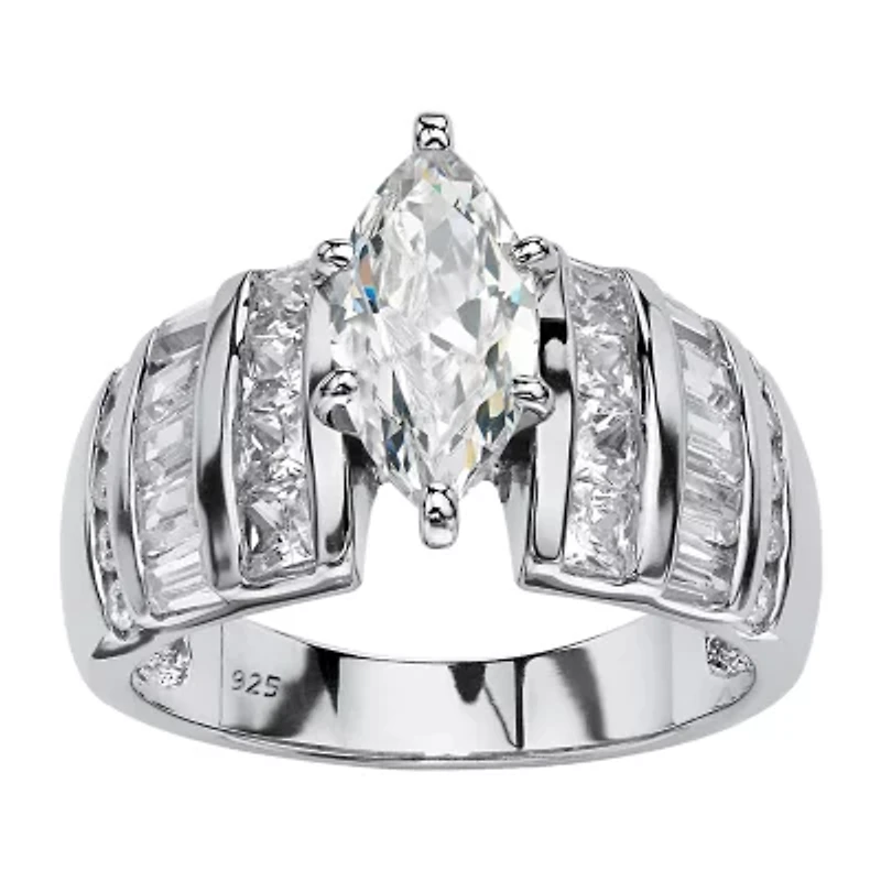 DiamonArt® Womens 3 3/4 CT. T.W. White Cubic Zirconia Platinum Over Silver Engagement Ring