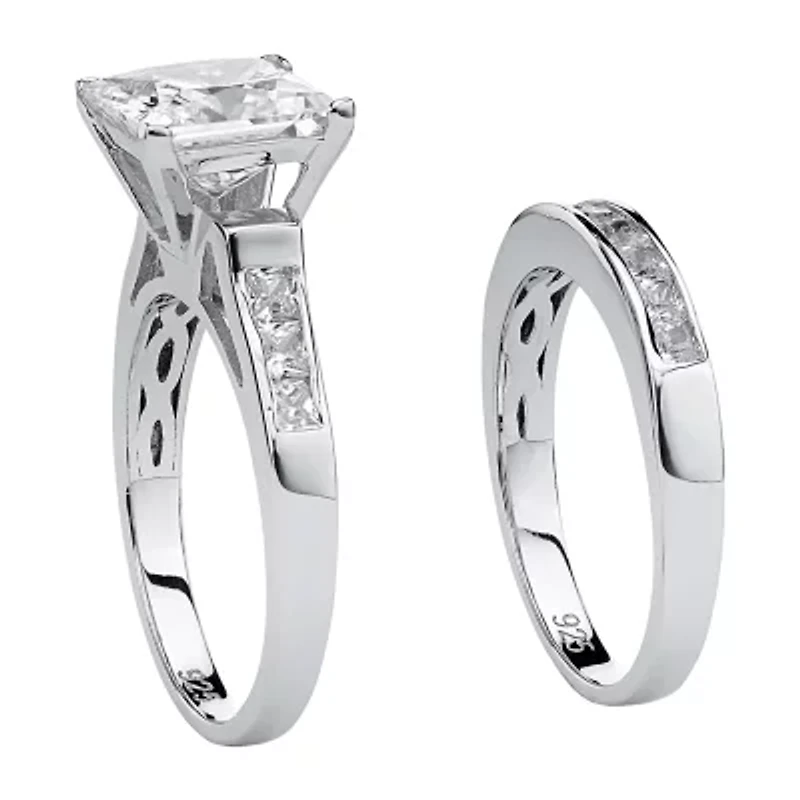 DiamonArt® Womens 4 CT. T.W. White Cubic Zirconia Platinum Over Silver Bridal Set