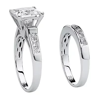 DiamonArt® Womens 4 CT. T.W. White Cubic Zirconia Platinum Over Silver Bridal Set