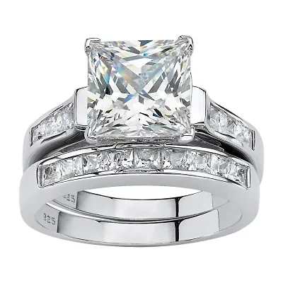 DiamonArt® Womens 4 CT. T.W. White Cubic Zirconia Platinum Over Silver Bridal Set