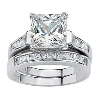 DiamonArt® Womens 4 CT. T.W. White Cubic Zirconia Platinum Over Silver Bridal Set