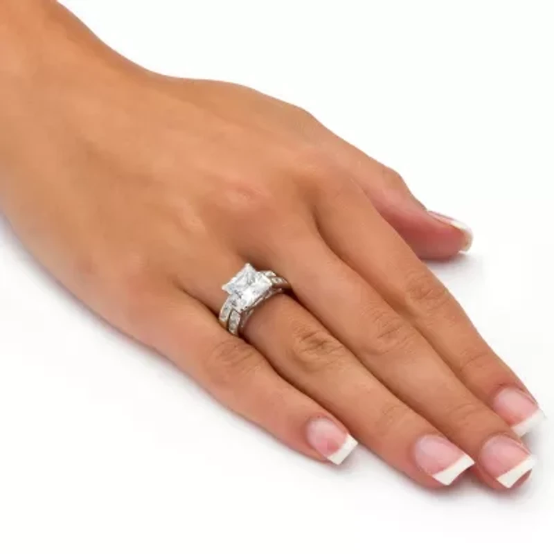 DiamonArt® Womens 4 CT. T.W. White Cubic Zirconia Platinum Over Silver Bridal Set