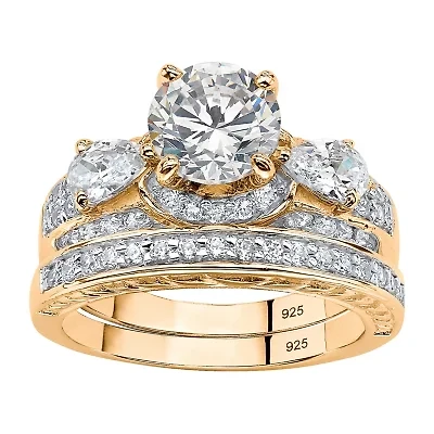 DiamonArt® Womens 3 1/2 CT. T.W White Cubic Zirconia 14K Gold Over Silver Bridal Set