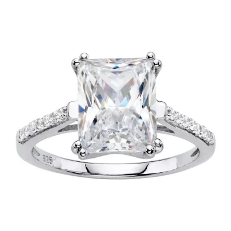 DiamonArt® Womens / CT. T.W. White Cubic Zirconia Platinum Over Silver Engagement Ring