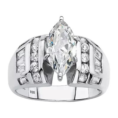 DiamonArt® Womens 3 1/4 CT. T.W. White Cubic Zirconia Platinum Over Silver Engagement Ring