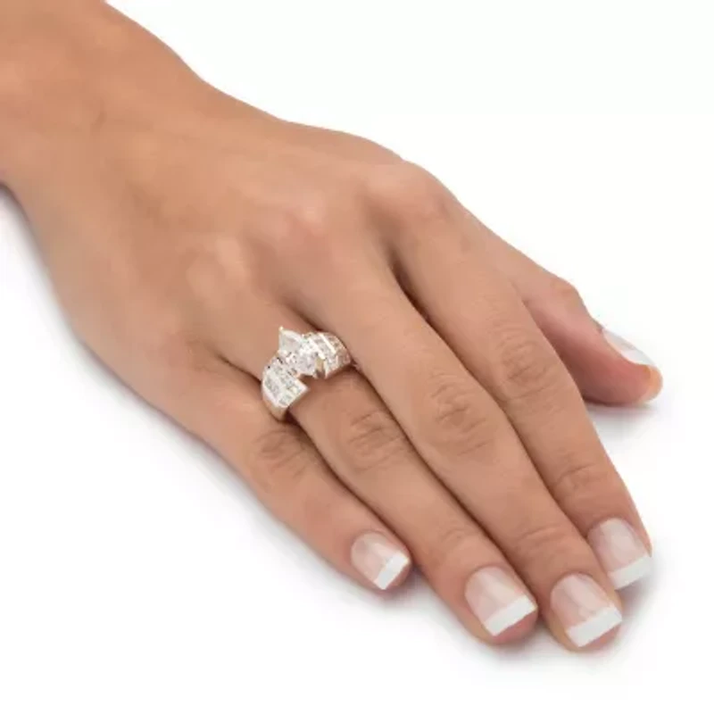 DiamonArt® Womens 3 1/4 CT. T.W. White Cubic Zirconia Platinum Over Silver Engagement Ring