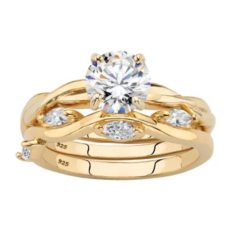 DiamonArt® Womens 1/ CT. T.W. White Cubic Zirconia 14K Gold Over Silver Bridal Set