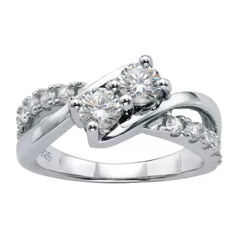 DiamonArt® Womens 1 1/5 CT. T.W. White Cubic Zirconia Platinum Over Silver Promise Ring