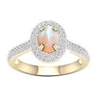 Womens Lab Created Opal 10K Gold Over Silver Halo Cocktail Ring